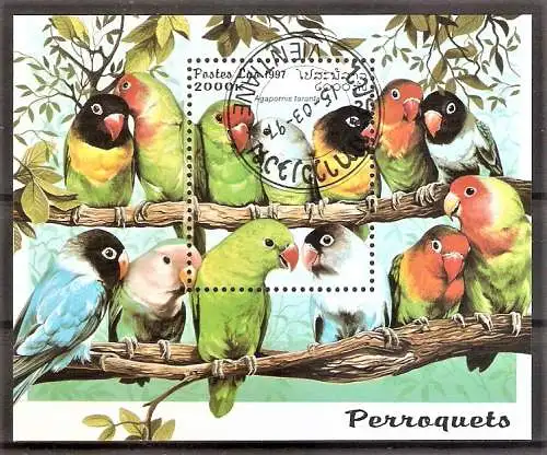 Briefmarke Laos Block 160 o (Mi.Nr. 1570) Taranta-Papageien (Agapornis taranta)
