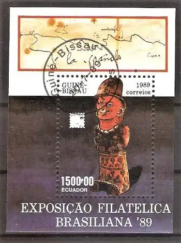 Briefmarke Guinea-Bissau Block 280 o (Mi.Nr. 1072) Kunstgegenstände 1989 / Figur aus Ecuador