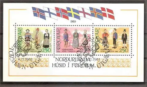 Briefmarke Färöer Block 1 o (Mi.Nr. 90-92) Einweihung des neuen Kulturhauses „Haus des Nordens“ in Tórshavn 1983