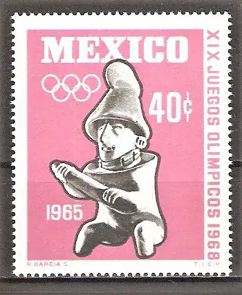 Briefmarke Mexiko Mi.Nr. 1193 ** Olympische Sommerspiele Mexiko 1968 / Tlachtli-Ballspieler mit Schlagholz in Schutzkleidung