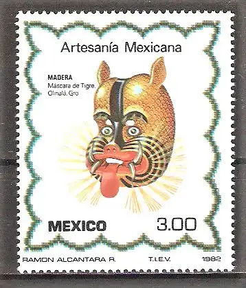 Briefmarke Mexiko Mi.Nr. 1816 ** Volkskunst 1982 / Tigermaske
