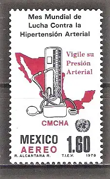 Briefmarke Mexiko Mi.Nr. 1582 ** Weltgesundheitstag 1978 Kampf gegen Bluthochdruck / Blutdruckmeßgerät, Karte von Mexiko