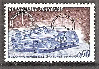 Briefmarke Frankreich Mi.Nr. 1838 ** 50 Jahre 24-Stunden-Autorennen von Le Mans 1973 / Rennwagen, Uhren