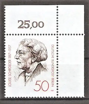Briefmarke Berlin Mi.Nr. 779 ** BOGENECKE o.r. 100. Geburtstag von Louise Schroeder 1987 / Politikerin, Oberbürgermeisterin