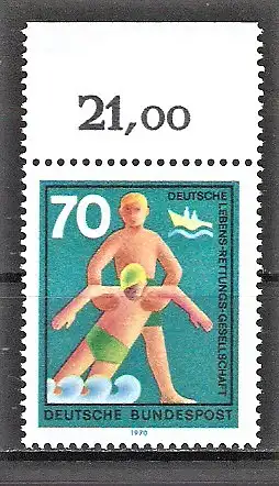 Briefmarke BRD Mi.Nr. 634 ** OBERRAND Freiwillige Hilfsdienste 1970 / DLRG