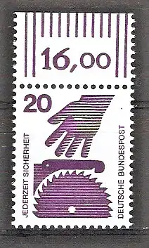 Briefmarke BRD Mi.Nr. 696 A (B) ** BOGENMARKE / OBERRAND 20 Pf. Unfallverhütung 1971 / Kreissäge