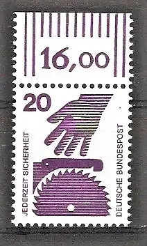 Briefmarke BRD Mi.Nr. 696 A (B) ** BOGENMARKE / OBERRAND 20 Pf. Unfallverhütung 1971