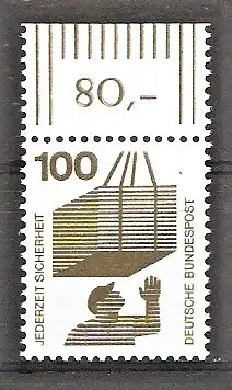 Briefmarke BRD Mi.Nr. 702 A (B) ** BOGENMARKE / OBERRAND 1 DM Unfallverhütung 1971