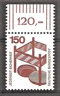 Briefmarke BRD Mi.Nr. 703 A (B) ** BOGENMARKE / OBERRAND 1,50 DM Unfallverhütung 1971 / Absicherung