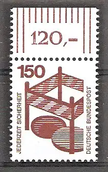 Briefmarke BRD Mi.Nr. 703 A (B) ** BOGENMARKE / OBERRAND 1,50 DM Unfallverhütung 1971