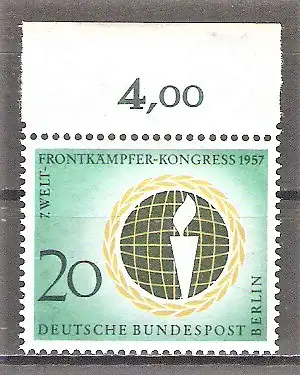 Briefmarke Berlin Mi.Nr. 177 ** OBERRAND Welt-Frontkämpfer-Kongress Berlin 1957