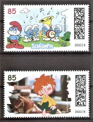 Briefmarke BRD Mi.Nr. 3717-3718 ** Helden der Kindheit 2022 / Die Schlümpfe und Meister Eder und sein Pumuckl / Kompletter Satz !
