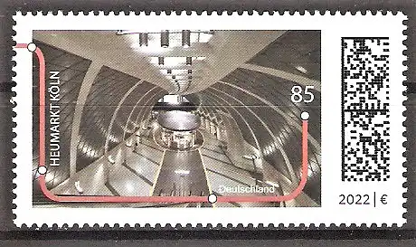 Briefmarke BRD Mi.Nr. 3709 ** U-Bahn-Stationen 2022 / U-Bahn-Haltestelle Heumarkt in Köln
