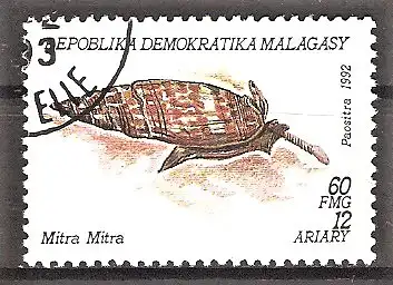 Briefmarke Madagaskar Mi.Nr. 1417 o Mollusken 1993 / Gemeine Bischofsmütze (Mitra mitra)