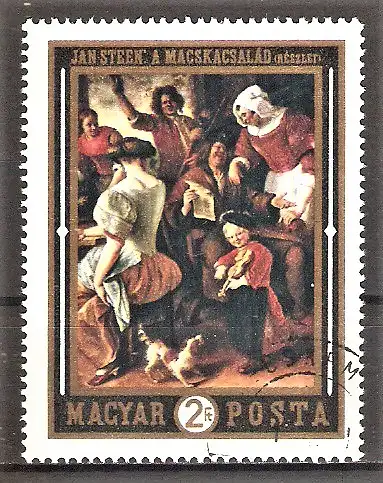Briefmarke Ungarn Mi.Nr. 2558 A o Gemälde holländischer Meister 1969 / "Die Musiker" von Jan Steen