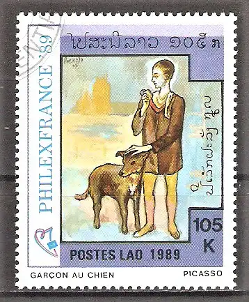 Briefmarke Laos Mi.Nr. 1166 o PHILEXFRANCE ’89 / Gemälde von Pablo Picasso "Junge mit Hund"