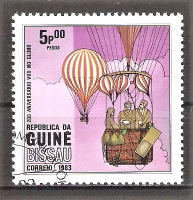 Briefmarke Guinea-Bissau Mi.Nr. 653 o 200 Jahre Luftfahrt 1983 / Ballon, Ballonkorb