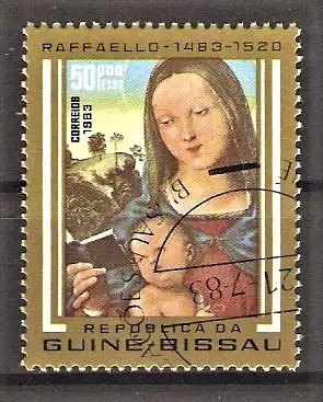 Briefmarke Guinea-Bissau Mi.Nr. 689 o 500. Geburtstag von Raffael 1983 / Madonna