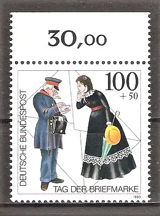 Briefmarke BRD Mi.Nr. 1692 ** OBERRAND Tag der Briefmarke 1993 / Postbote bei der Briefzustellung (19. Jh.)