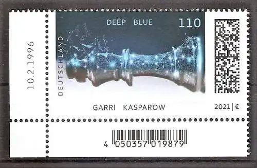 Briefmarke BRD Mi.Nr. 3595 ** BOGENECKE u.l. Schachcomputer Deep Blue schlägt Weltmeister Garri Kasparow 2021