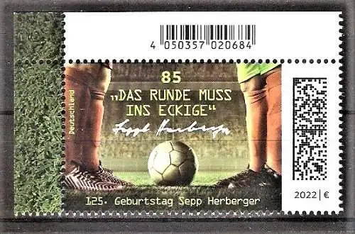 Briefmarke BRD Mi.Nr. 3675 ** BOGENECKE o.l. / Sepp Herberger 2022 - Deutscher Fussball-Nationaltrainer