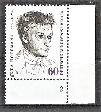 Briefmarke Berlin Mi.Nr. 426 ** BOGENECKE u.r. mit FORMNUMMER 2 / E.T.A. Hoffmann 1972