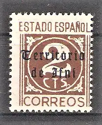 Briefmarke Ifni Mi.Nr. 19 I ** (waagerechter Aufdruck!) mit zweizeiligem blauem Aufdruck TERRITORIO DE IFNI 1941