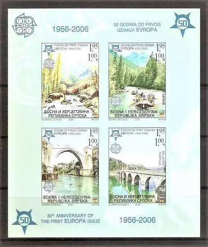 Briefmarke Serbische Republik (Bosnien Herzegowina) Block 13 B ** (Mi.Nr. 339-342 B) EUROPA CEPT 2005 / 50 Jahre Europamarken