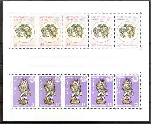 Briefmarke Monaco Block 10 ** (Mi.Nr. 1230-1231) Europa CEPT 1976 Kunsthandwerk / Keramikzierteller & Keramikskulptur „Der Winzer“