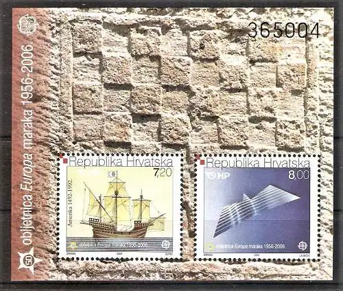Briefmarke Kroatien BLOCK 27 ** (Mi.Nr. 734-735) 50 Jahre Europamarken CEPT 2006