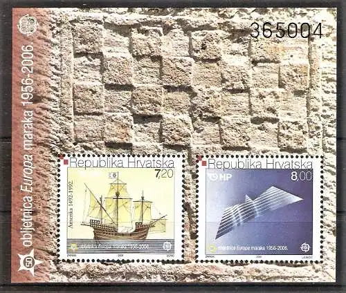 Briefmarke Kroatien Block 27 ** (Mi.Nr. 734-735) 50 Jahre Europamarken CEPT 2006