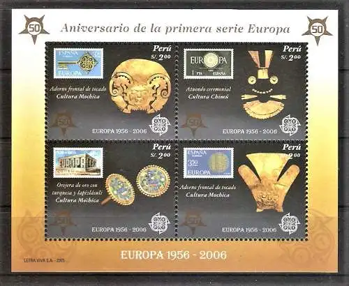 Briefmarke Peru Block 32 ** (Mi.Nr. 2030-2033) 50 Jahre Europamarken CEPT 2006