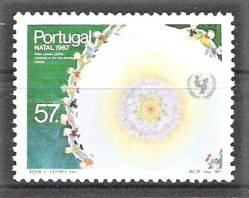 Briefmarke Portugal Mi.Nr. 1737 A ** Weihnachten 1987 / Kinderzeichnung: Kinder bilden Kette um Weltkugel