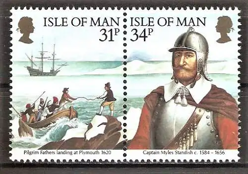 Briefmarke Isle of Man Mi.Nr. 315C / 316C ** (Zusammendruck aus Block 8) Historische Verbindung mit Amerika 1986