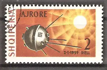 Briefmarke Albanien Mi.Nr. 779 o Lunare und interplanetare Flüge 1963 / Mondsonde „Lunik 1“ vor Sonne