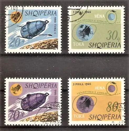 Briefmarke Albanien Mi.Nr. 1067-1070 o Mondsonde „Luna 10“ 1966 / Kompletter Satz !