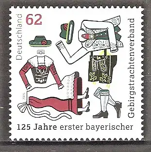 Briefmarke BRD Mi.Nr. 3159 ** 125 Jahre erster bayerischer Gebirgstrachtenverband „Gauverband I“ Traunstein 2015 /Miesbacher Tracht