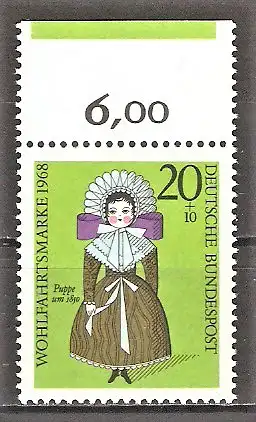Briefmarke BRD Mi.Nr. 572 ** OBERRAND / FARBRAND Wohlfahrt 1968 - Puppen