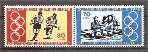 Briefmarke BRD Mi.Nr. 888-889 ** Zusammendruck aus Block 12 / Olympische Sommerspiele in Montreal 1976 / Feldhockey & Rudern