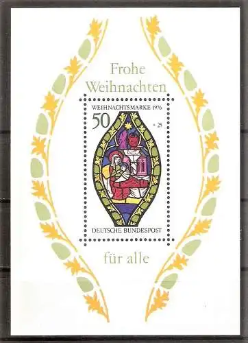 Briefmarke BRD Block 13 ** (Mi.Nr. 912) Weihnachten 1976 / Marienfenster im gotischen Chor der Frauenkirche in Esslingen