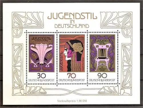 Briefmarke BRD Block 14 ** (Mi.Nr. 923-925) 75 Jahre Jugendstil in Deutschland 1977