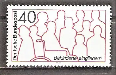 Briefmarke BRD Mi.Nr. 796 ** Rehabilitation Behinderter 1974 / Behinderter im Rollstuhl zwischen Gesunden