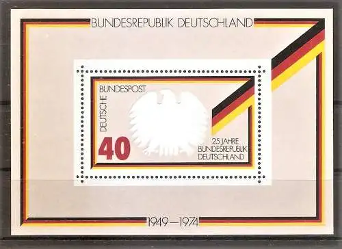 Briefmarke BRD BLOCK 10 ** (Mi.Nr. 807) 25 Jahre Bundesrepublik Deutschland 1974 / Bundesadler