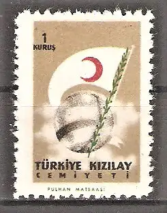 Briefmarke Türkei Zwangszuschlagsmarke Mi.Nr. C223 ** Ausgabe für den Roten Halbmond 1957 / Erdball, Fahne, Zweig