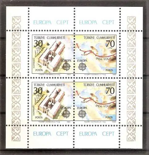 Briefmarke Türkei Block 21 ** (Mi.Nr. 2600-2601) Europa CEPT 1982 – Sultanhan-Karawanserei & Historische Seidenstrasse