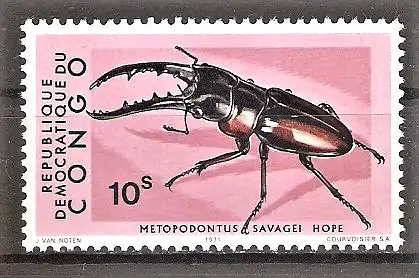 Briefmarke Kongo - Kinshasa Mi.Nr. 400 ** Käfer 1971 / Käfer (Metopodontus savagei)