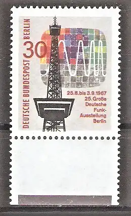 Briefmarke Berlin Mi.Nr. 309 ** UNTERRAND / FARBRAND Große Deutsche Funkausstellung Berlin 1967 / Funkturm