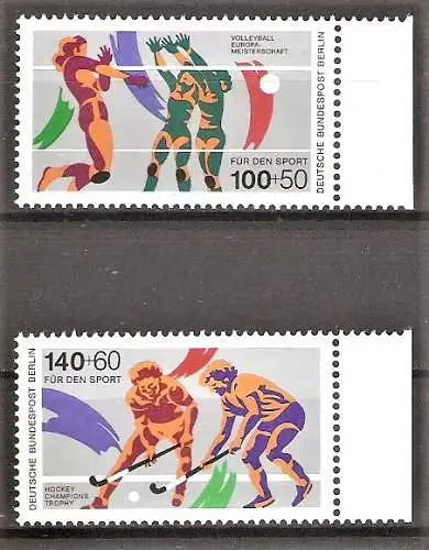 Briefmarke Berlin Mi.Nr. 836-837 ** Sport 1989 / Volleyball-Europameisterschaft der Damen & Hockey Champions Trophy / Kompl. Satz !