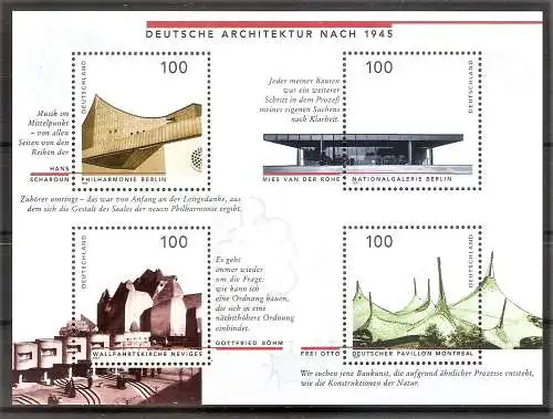 Briefmarke BRD BLOCK 37 ** (Mi.Nr. 1906-1909) Deutsche Architektur 1997