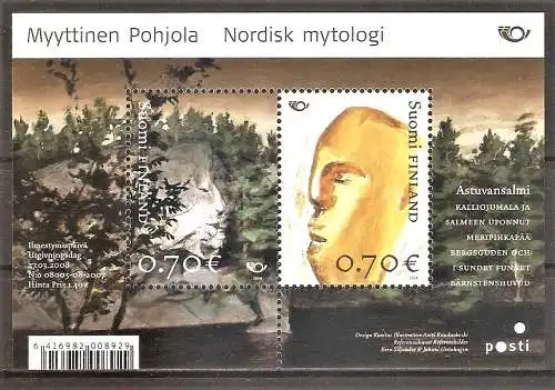Briefmarke Finnland Block 49 ** (Mi.Nr. 1906-1907) NORDEN 2008 / Gesicht am Naturfelsen bei Ristiina & Bernsteinkopf aus dem Yövesi